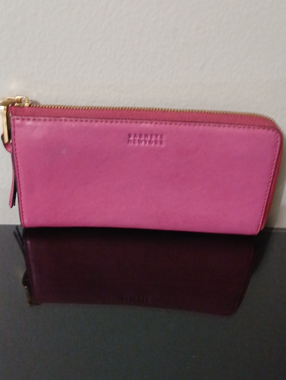 Barney's Pink Leather Zip Wallet